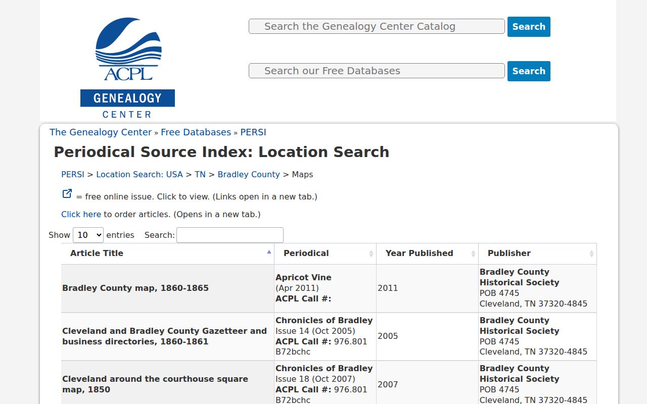 Cleveland city directory Bradley historical holdings lead