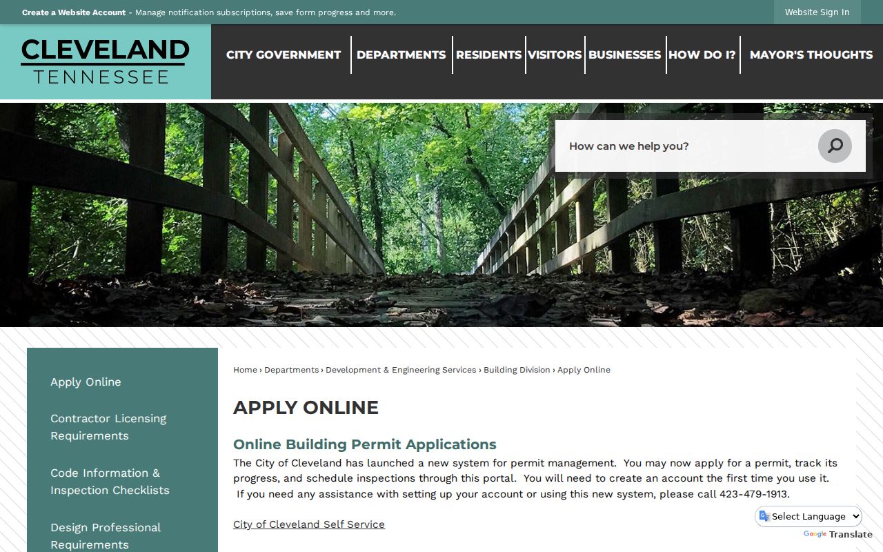 Cleveland ZIP code directory online permit applications page