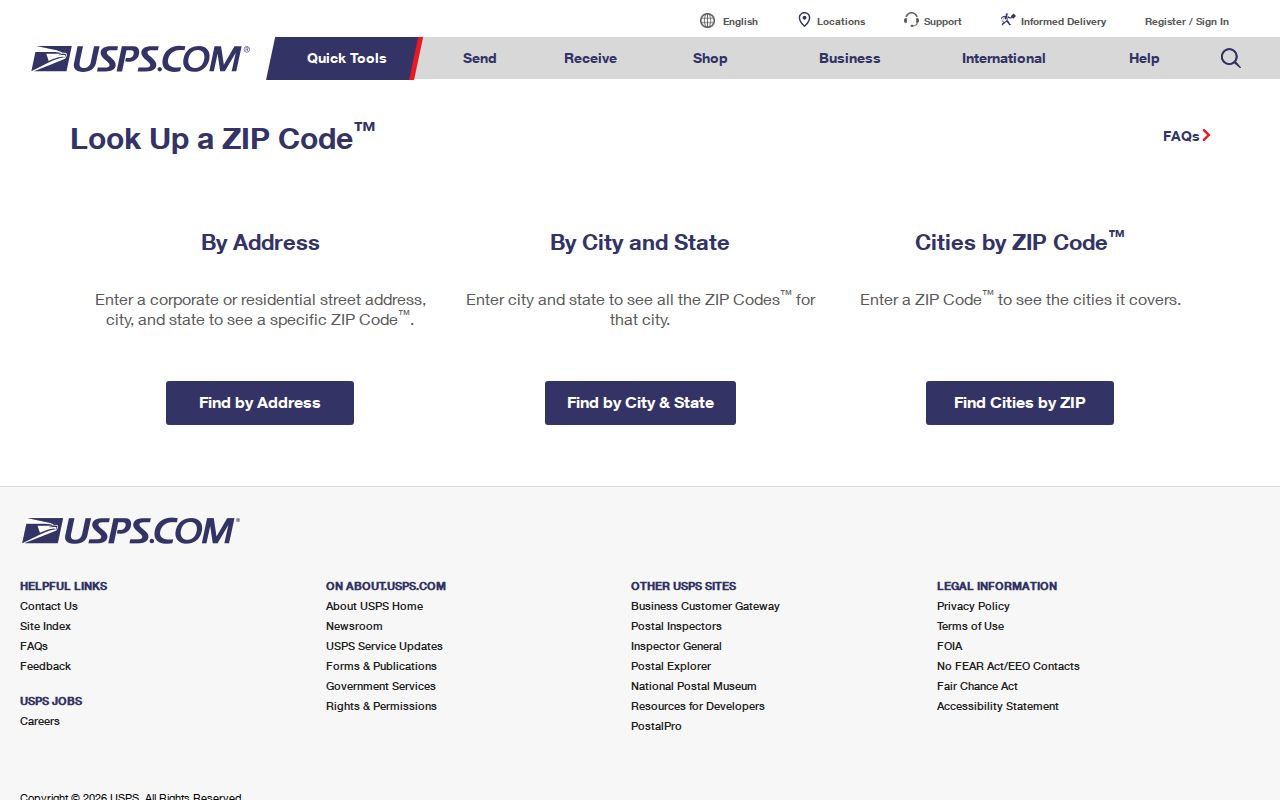 Cleveland ZIP code directory USPS ZIP Code Lookup screen